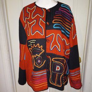 Vintage Allure Embroidered Colorblock Embellished Lined Jacket Women's Size XL